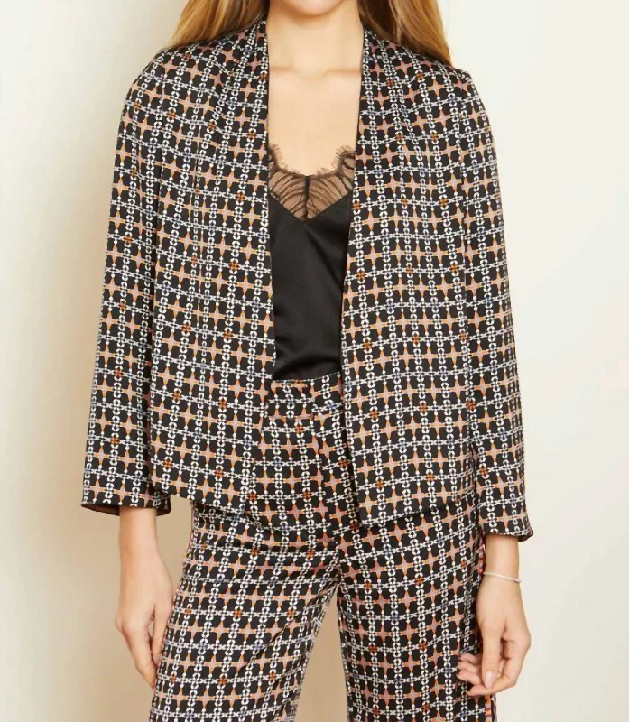 Gorgeous Crystal Design Kinsley Reversible Blazer In Stamped Leopard/moderne Geo