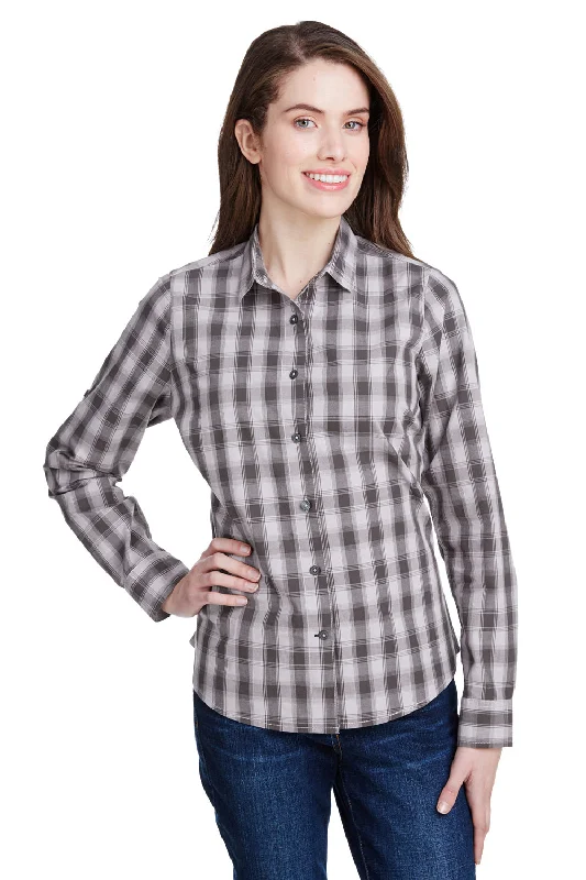 Casual Light Style Artisan Collection Womens Mulligan Check Long Sleeve Button Down Shirt - Steel Grey/Black