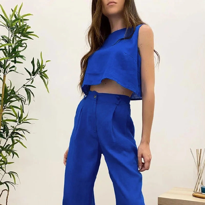 Rock Detail Design Summer Sleeveless Tops and Wide Leg Pants Summer Outfits