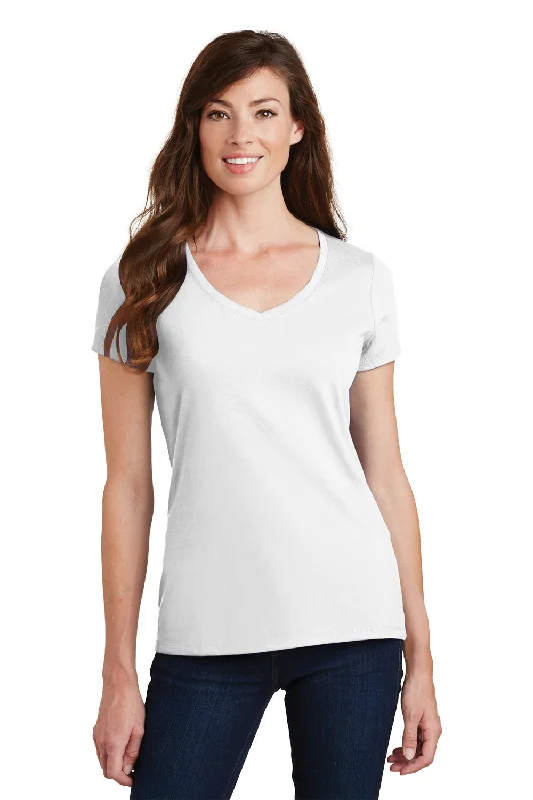 Elegant High Waist Style Port & Company Womens Fan Favorite Short Sleeve V-Neck T-Shirt - White