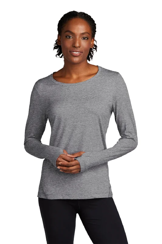 Simple Classic Style Sport-Tek Womens Exchange 1.5 Long Sleeve Crewneck T-Shirt - Heather Grey