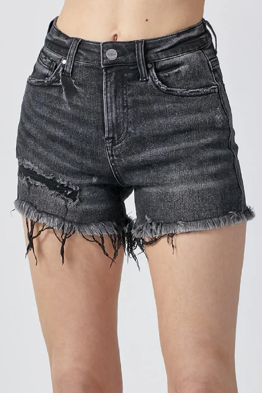 Elegant And Sweet Style RISEN Raw Hem Denim Shorts with Pockets