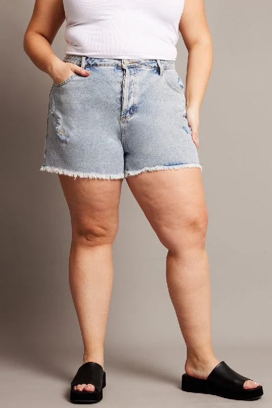 Gorgeous Wedding Style Denim Relaxed Shorts High Rise Distressed Hem