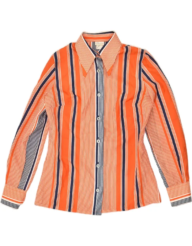 Gorgeous Sequin Style VINTAGE Womens Shirt UK 12 Medium Orange Striped Polyester