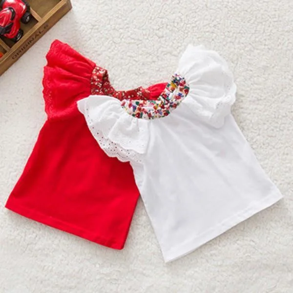 Elegant Temperament Summer Baby Girls Cute Floral Collar T-shirts Short Sleeve Tops Blouse Shirts