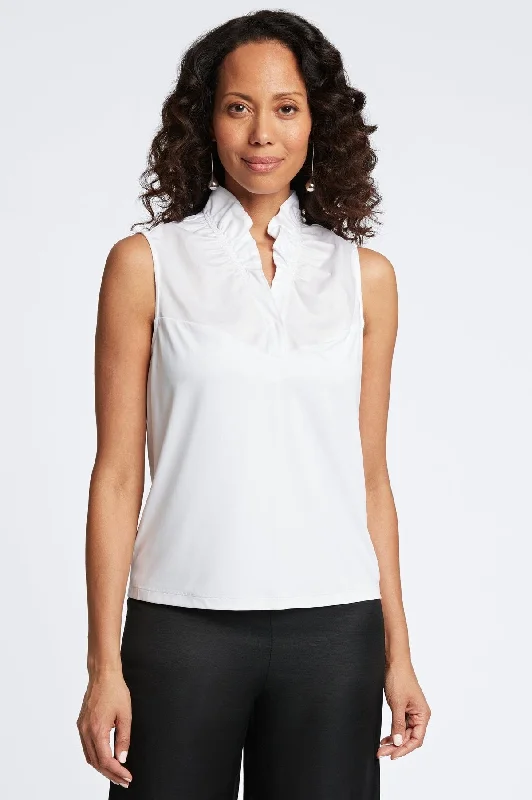 Simple Casual Feeling Tammy Knit-Woven Ruffle Collar Layering Tank