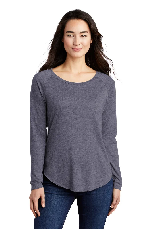 Elegant Slim Style Sport-Tek Womens Moisture Wicking Long Sleeve Scoop Neck T-Shirt - Heather True Navy Blue