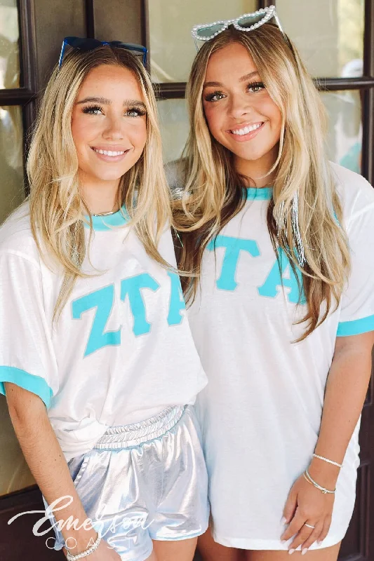 Romantic Pastoral Style Zeta Tau Alpha Turquoise Colorblock Ringer