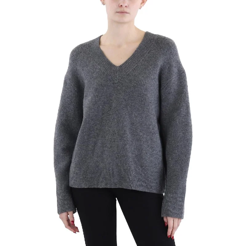 Line Style Womens Knit Ribbed Trim V-Neck Sweater