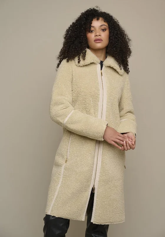 Simple Fashion Rino & Pelle Jaicy Faux Fur Collar Long Coat, Sage