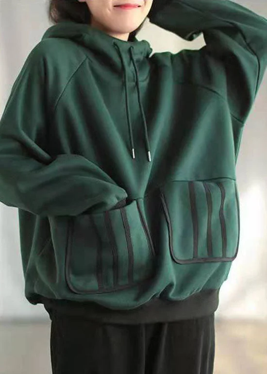 Sports Fitness Style Style Green Hooded Cotton Sweatshirt Street wear Winter