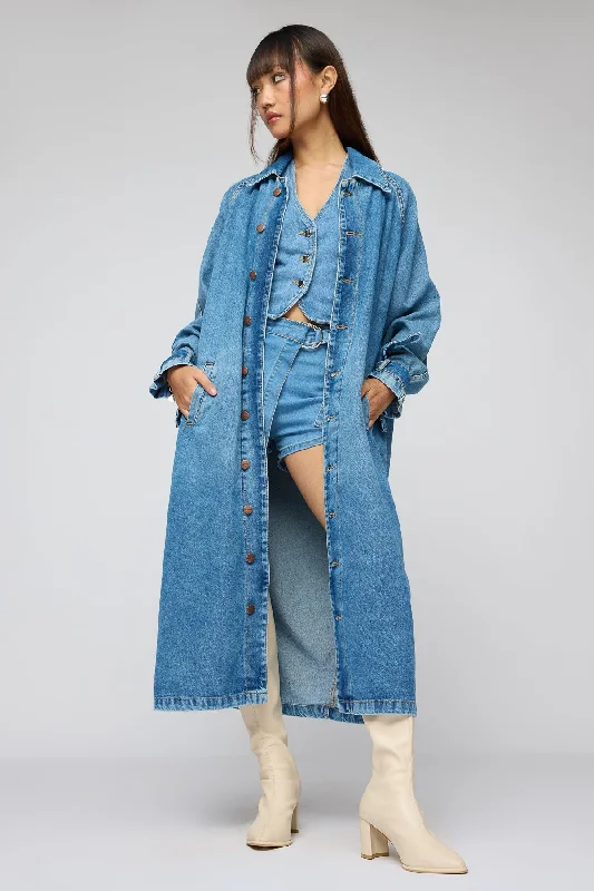 Sports Vitality Basic Blue Denim Trenchcoat