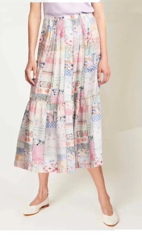 Elegant And Generous Garden Midi Skirt In Patchwork Diary