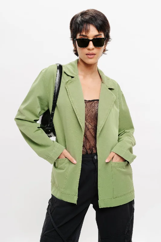 Casual Shopping Green Single Breasted Denim Ef. Blazer