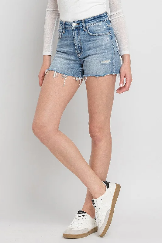 Simple Cotton Style High Rise Denim Shorts