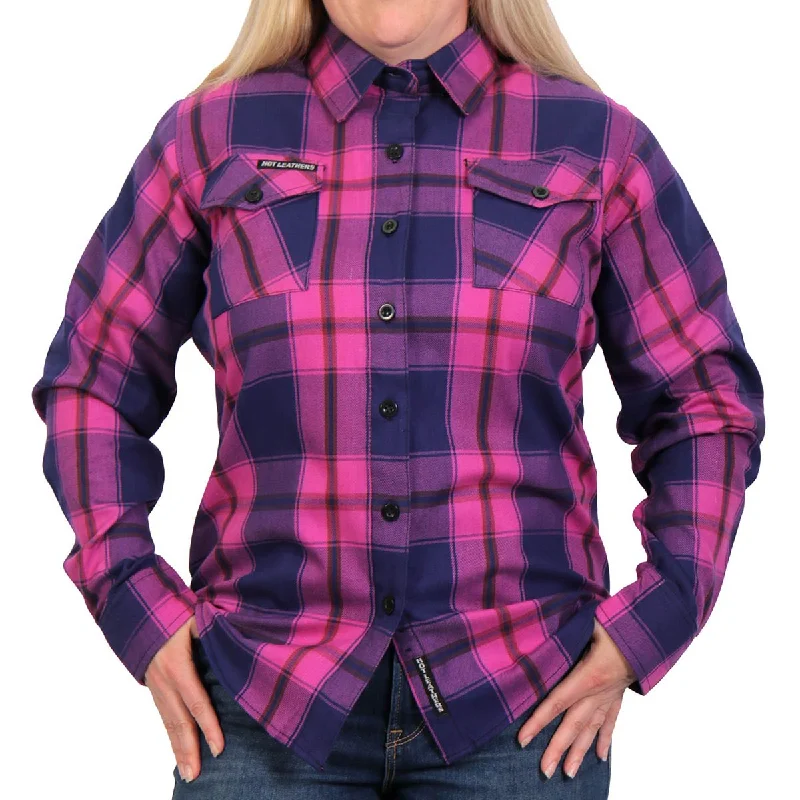 Gorgeous Print Style Hot Leathers FLL3011 Ladies Pink, Navy and Brown Long Sleeve Ladies Flannel