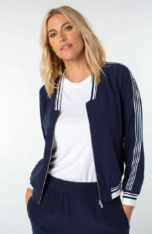 Simple And Generous Style Zip Up V-Neck Track Jacket