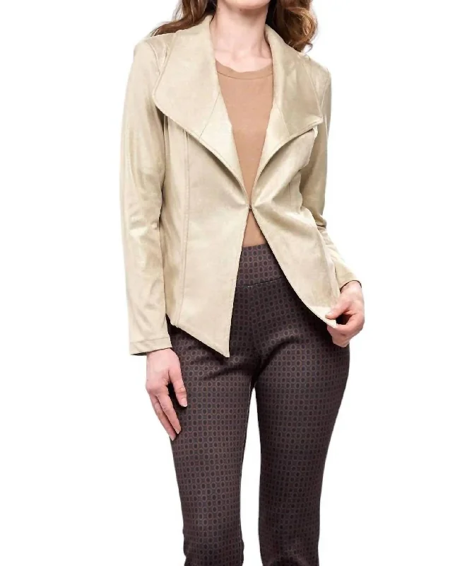 Sports Suit Style Metallic Vegan Leather Jacket In Light Liquid Gold