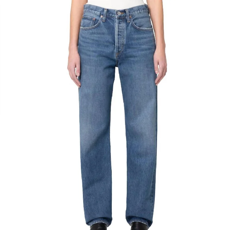 Elegant And Noble Style High Rise Relaxed Straight Jeans In Essence