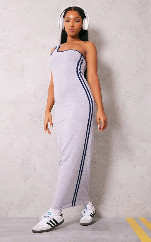 Gorgeous Wedding Style Grey Contrast Stripe One Shoulder Midaxi Dress