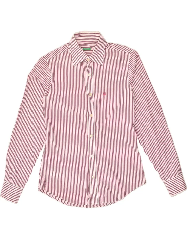 Elegant Small Dress BENETTON Womens Shirt UK 14 Large Pink Striped Cotton