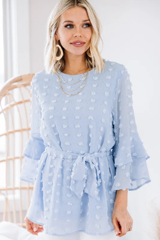 Simple Cotton Style Somewhere To Go Sky Blue Swiss Dot Blouse