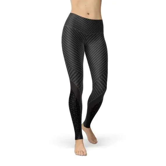 Elegant And Intellectual Style Women's Carbon Fiber Sports Leggings - Moisture-Wicking, Four-Way Stretch Leggings