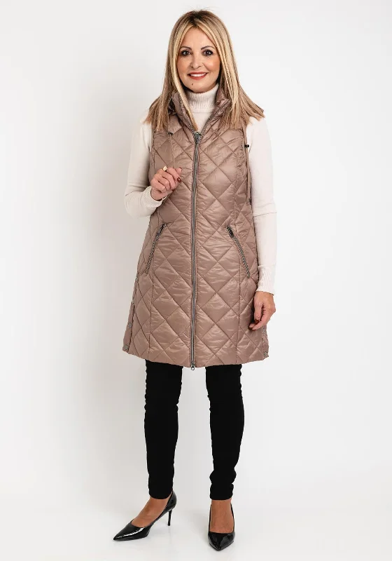 Rock Leggings Normann Long Quilted Gilet Jacket, Taupe