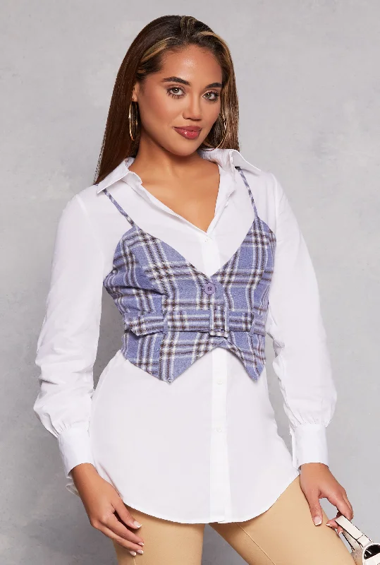 Sports Jacket Haute Monde Long Sleeve Shirt with Plaid Vest