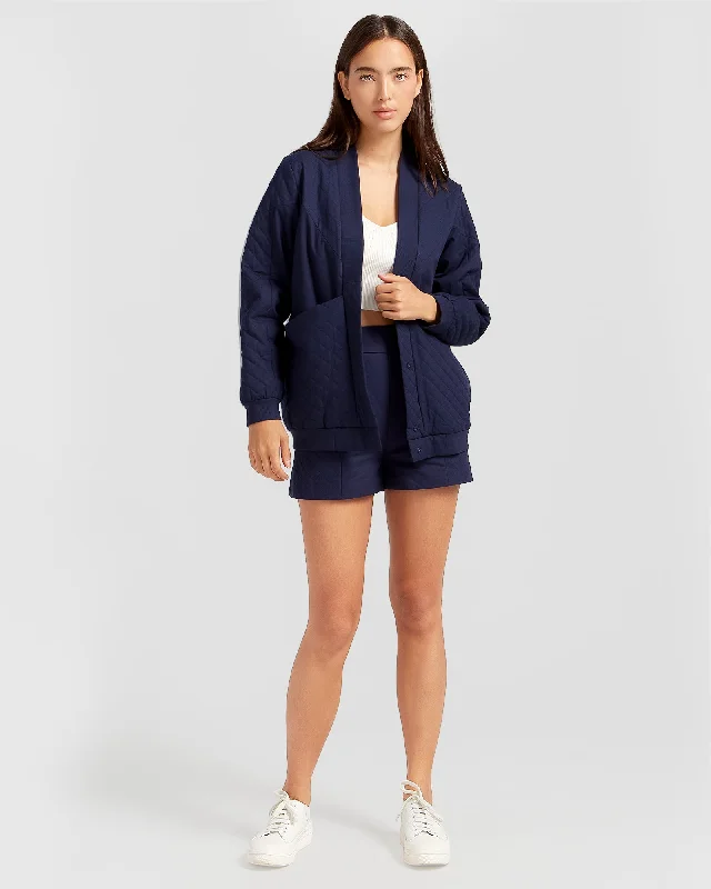 Simple Versatile Style Over It Quilted Bomber - Navy