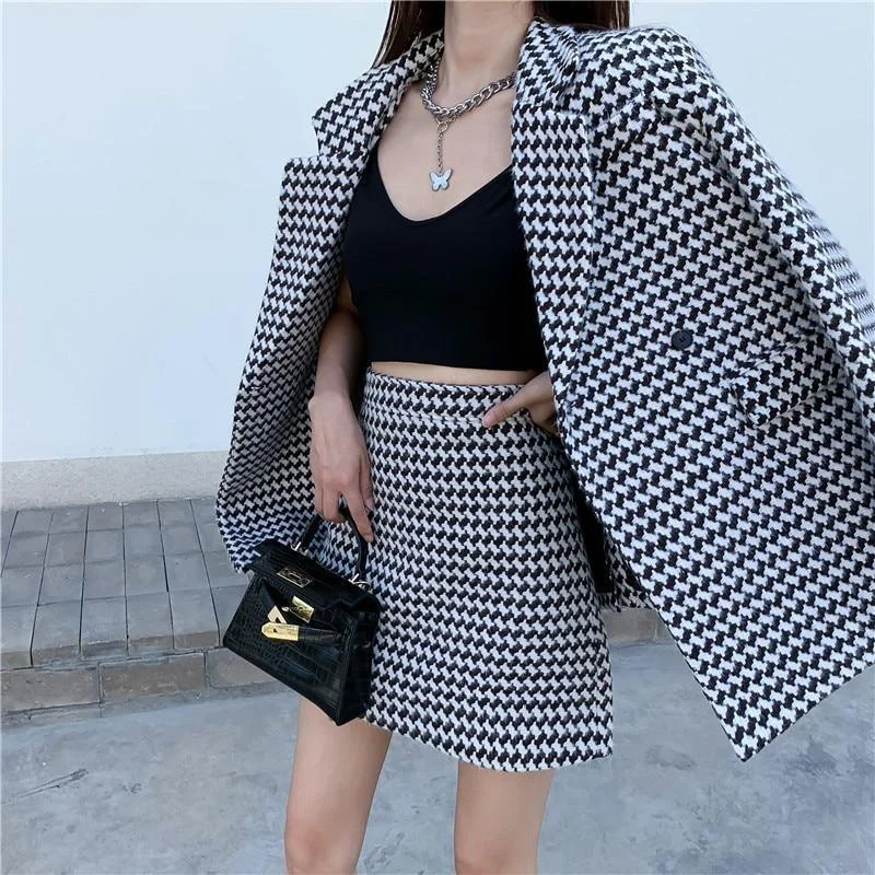 Elegant High Waist Style Tweed Mini Skirt Suit