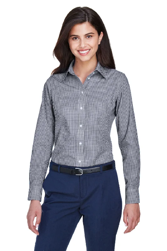 Rock Detail Design Devon & Jones Womens Crown Woven Collection Wrinkle Resistant Long Sleeve Button Down Shirt - Navy Blue