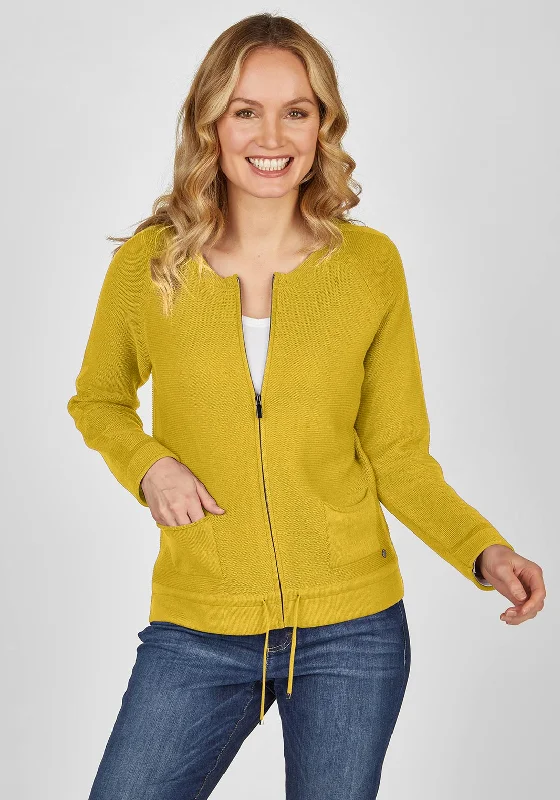 Sports Yoga Style Rabe Drawstring Hem Knit Jacket, Yellow