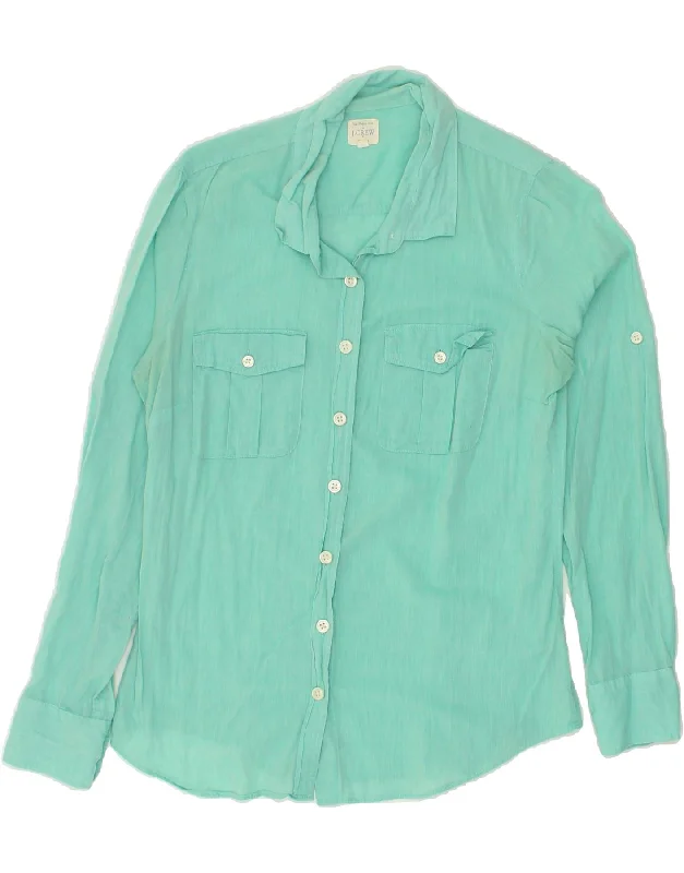 Rock Ripped Design J. CREW Womens Shirt UK 10 Small Turquoise Cotton