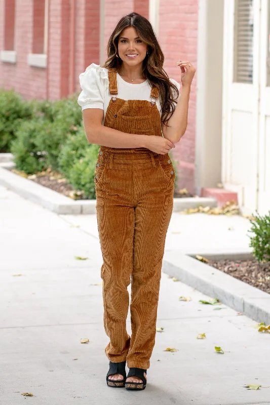 Sports Jumpsuit Camel Corduroy Overall Straight Leg