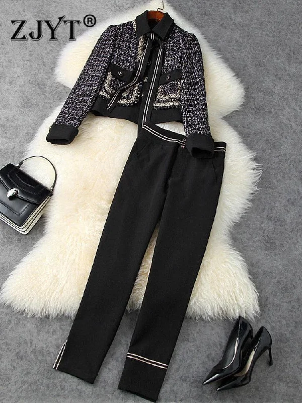 Casual Shopping Tweed Woolen Blazer and Pantsuit