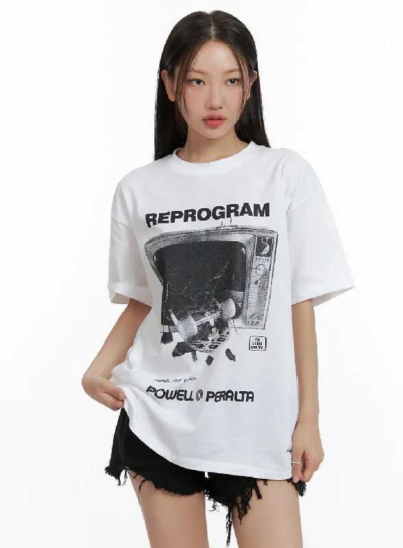 Gorgeous Shining Design Reprogram Graphic Oversized T-Shirt (Unisex) CU405