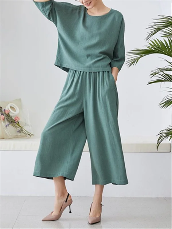 Simple Casual Wear Fashion Casual Solid Color Loose Pants Suits