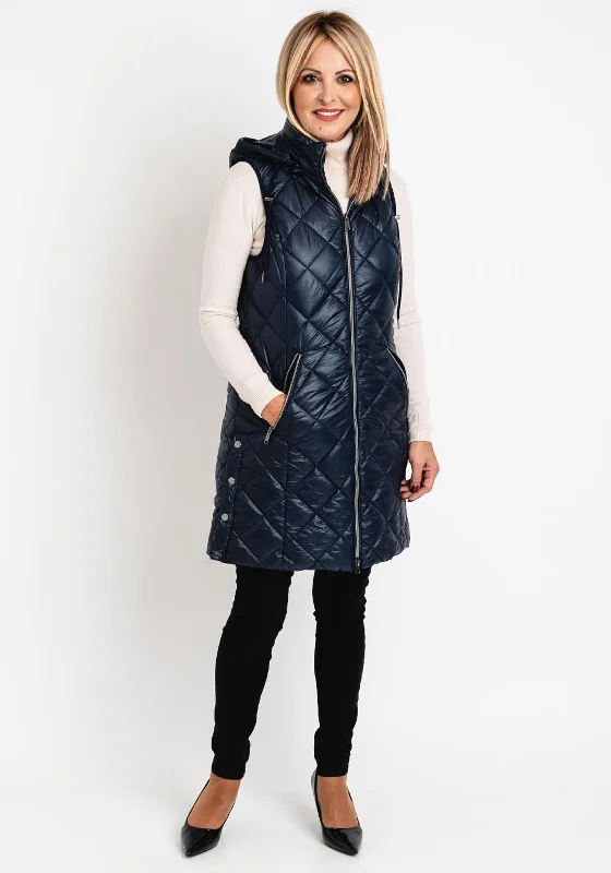 Rock Black Style Normann Long Quilted Gilet Jacket,Navy