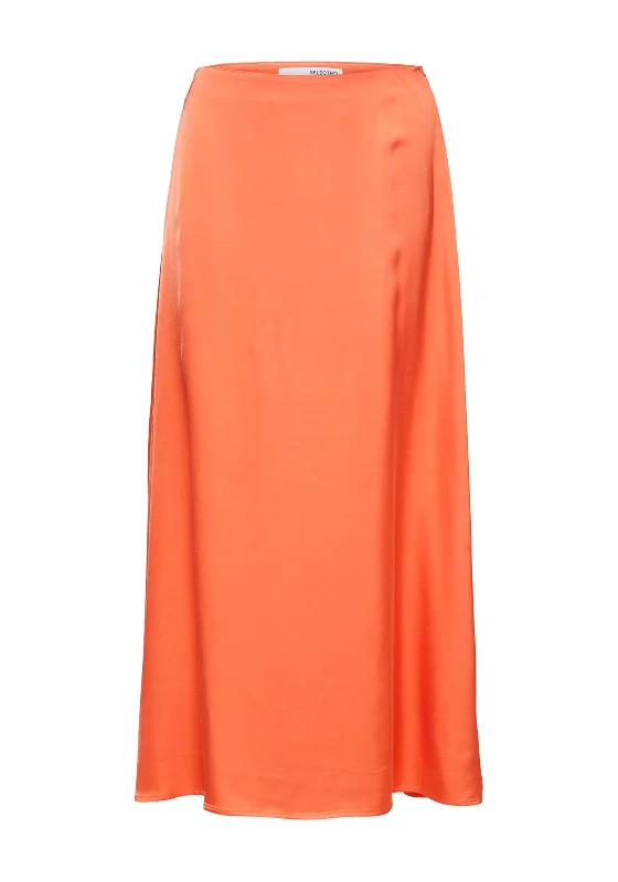 Romantic Pastoral Style Selected Femme Franziska Satin Maxi Skirt, Emberglow