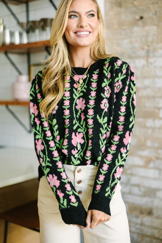 Elegant Feminine Style Stil Believe Black Floral Sweater