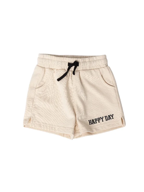 Simple And Comfortable Style "Happy Day" Sweatshort - Sand