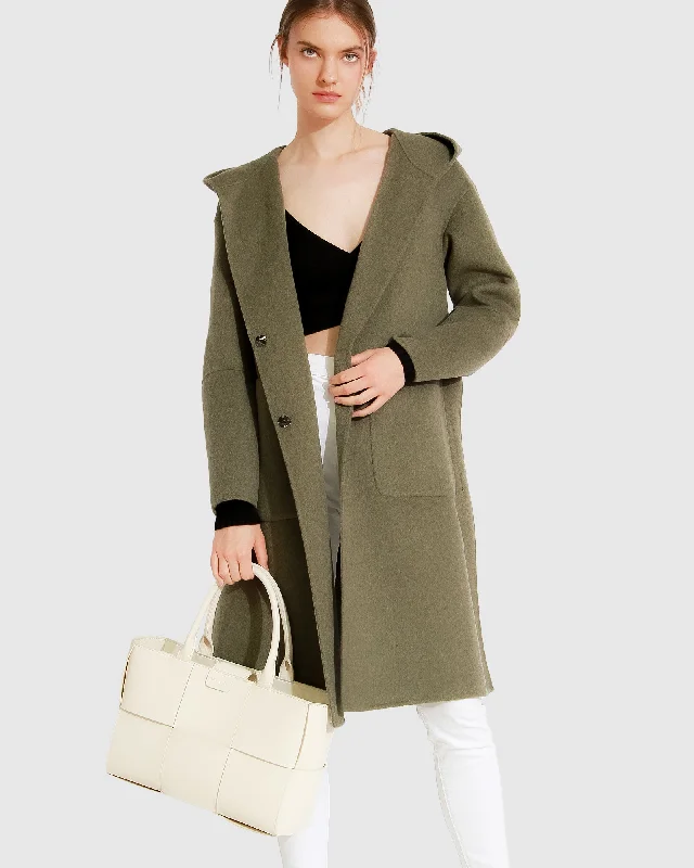 Casual Cartoon Style Walk This Way Wool Blend Oversized Coat - Army Green