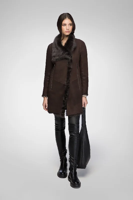 Casual Simple Style Elena - Chocolate Brown Shearling Coat