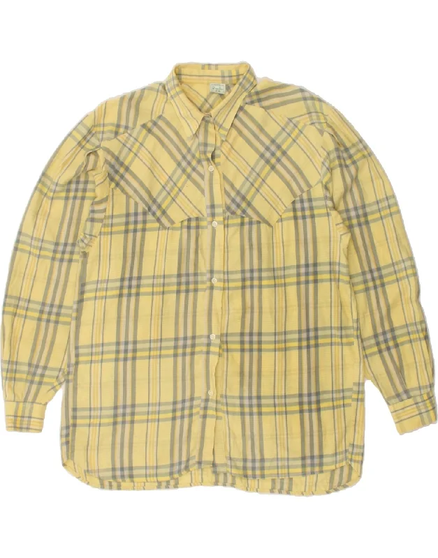 Simple Design Sense BENETTON Womens Shirt IT 42 Medium Yellow Check Cotton