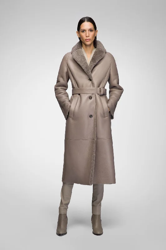 Casual Matching Style Hailey - Warm Grey Shearling Coat