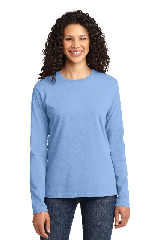 Elegant Lapel Style Port & Company ®  Ladies Long Sleeve Core Cotton Tee. LPC54LS, Basic Colors