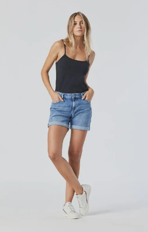 Casual Light Style Mid Rise Pixie Denim Boyfriend Shorts