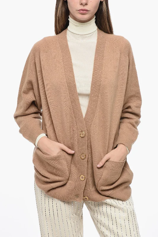 Casual Denim Style Elisabetta Franchi Cashmere Blend DAILY Cardigan with Patch Pockets