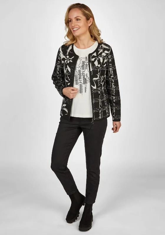 Romantic Wave Skirt Rabe Multi Print Knit Jacket, Black